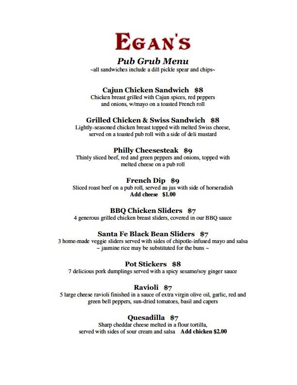 Pub Grub Menu